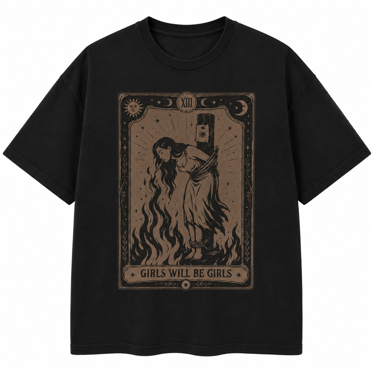 Women's Oversized Cotton T-Shirt – Dark Tarot Vintage-Style Print (Subculture/Edgy Style)