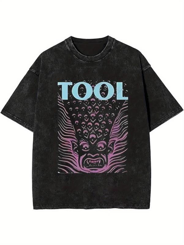 Couples Vintage Washed Print T Shirt Featuring Abstract Tribal Face Design With Purple And Blue Hues Crew Neck Short Sleeve Oversized Fit Relaxed Hem Style Graphic Art Expression