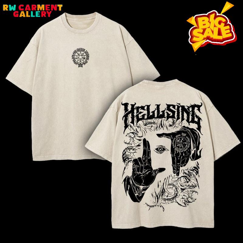 Retro Heavy Limited "Alucard Hellsing Hand Signs" Anime Double Printed Vintage Oversized Washed Tee Unisex Oversize Anime Manga Washed Heavyweight Cotton T-shirt, Gift For Anime Fan, Anime Lover TikTokShopBlackFriday