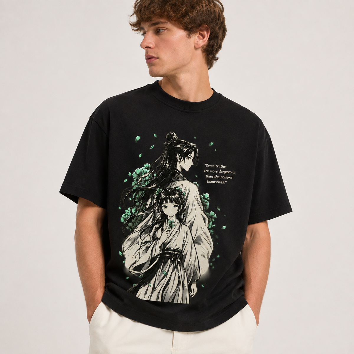 Double-Sided Print "The Apothecary Diaries" Anime Character T-Shirt – Heavyweight Pure Cotton, Oversized/Loose Fit, Short-Sleeve – Retro-Style "Guofeng" (Chinese-Style) Anime Graphic Tee