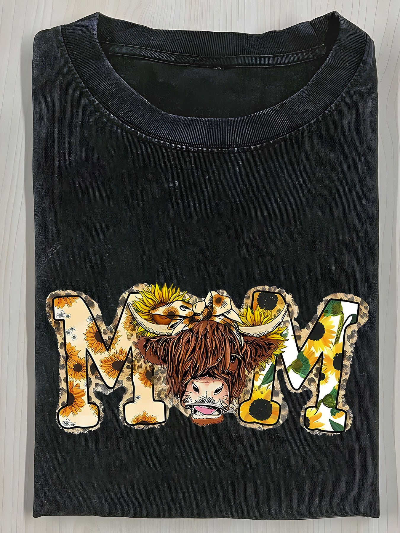 Men'S 230g Heavyweight Washed Retro T-Shirt with Afro Monster & Sunflower Print, Soft Vintage Texture, MOM Lettering & Retro 80s/90s Graphic Design - Casual Round Neck Short Sleeve Tee for Gym, Beach, Outdoor Activities - Machine Washable All-Season
