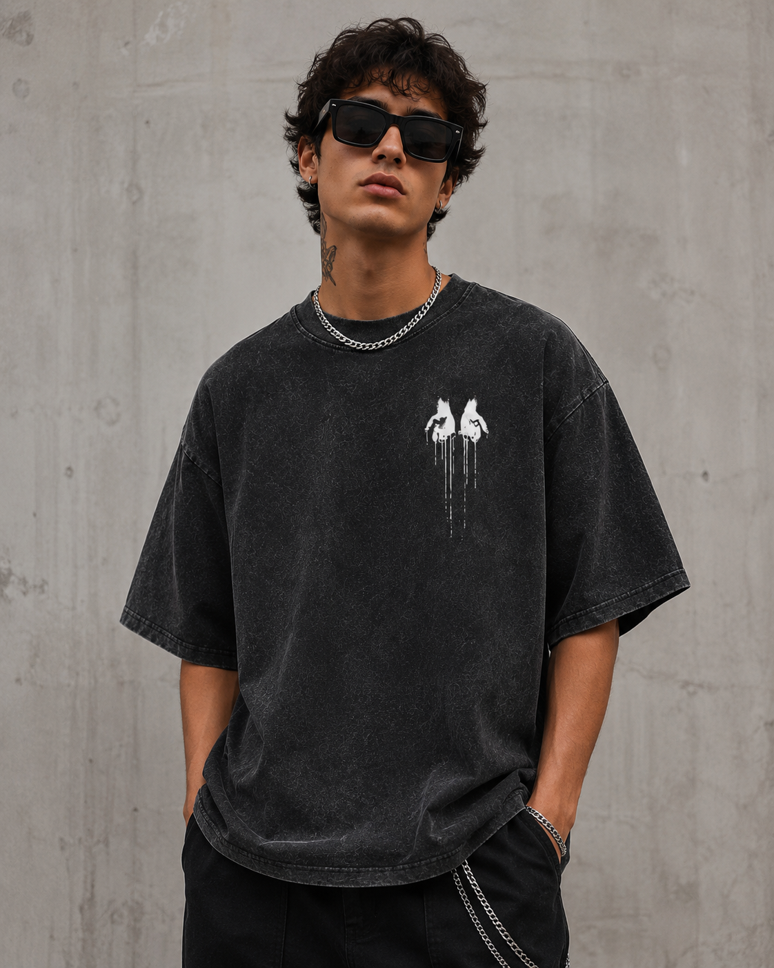 Unisex Washed/Distressed Short-Sleeve T-Shirt with "Zombie Hand & Thorns" Print – Dark High-Street Vintage Style
