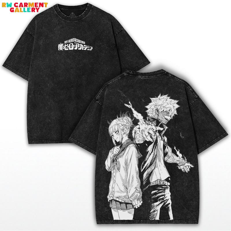 Toga X Dabi My Hero Academia Washed Anime Tee Vintage Oversized Streetwear Heavy Cotton Drop