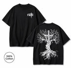 Men's Pure Cotton Vintage "FAITH" T-Shirt – Loose Fit, Drop-Shoulder, Short Sleeve – Tree of Life Cross Print