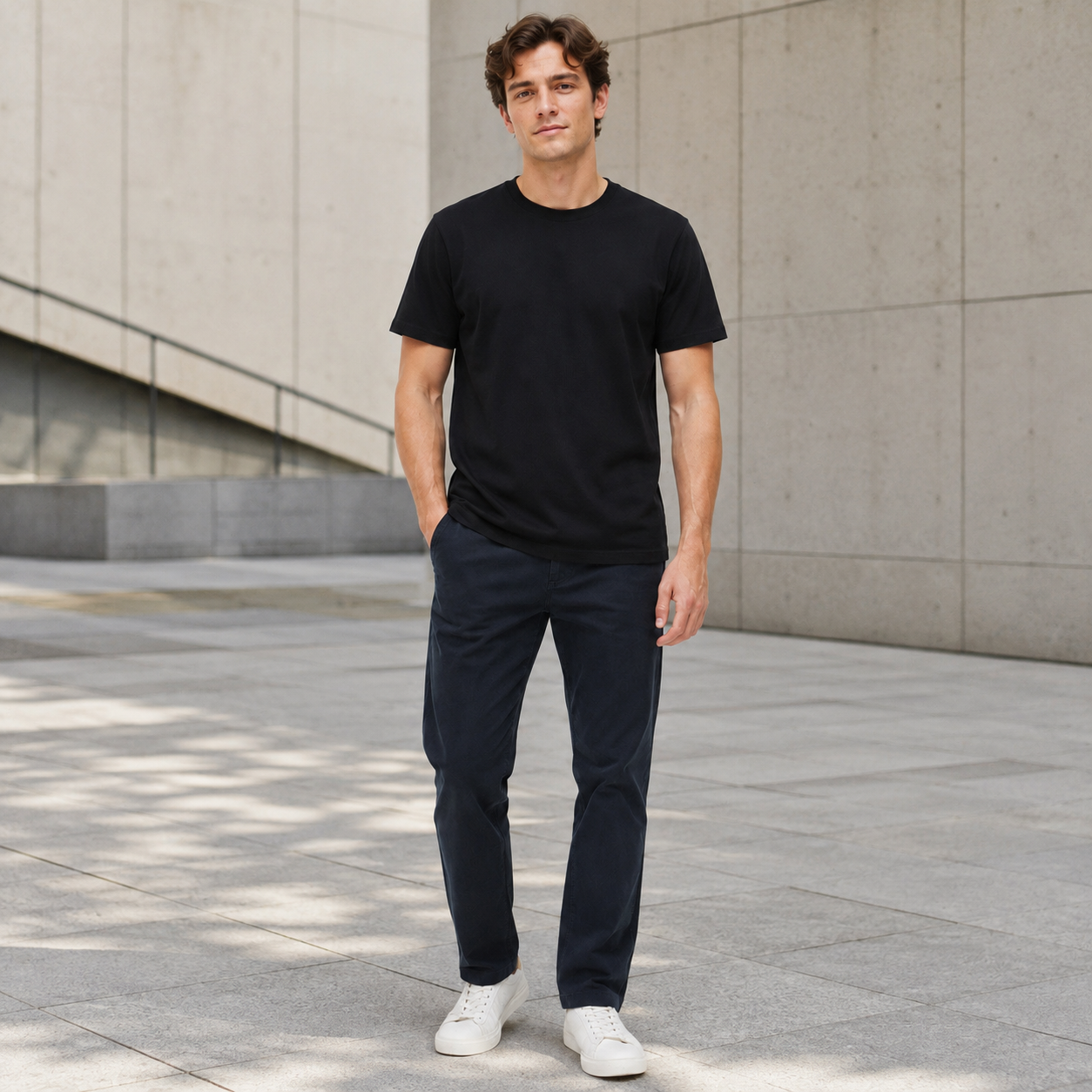 Men's black pure cotton crew-neck T-shirt—a versatile wardrobe essential.