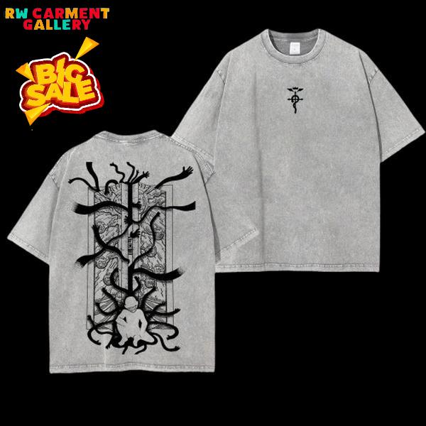 Retro Heavy Limited The Gate - Fullmetal Alchemist Anime Double Printed Vintage Oversized Washed Tee Unisex Oversize Anime Manga Washed Heavyweight Cotton T-shirt, Gift For Anime Fan, Anime Lover TikTokShopBlackFriday