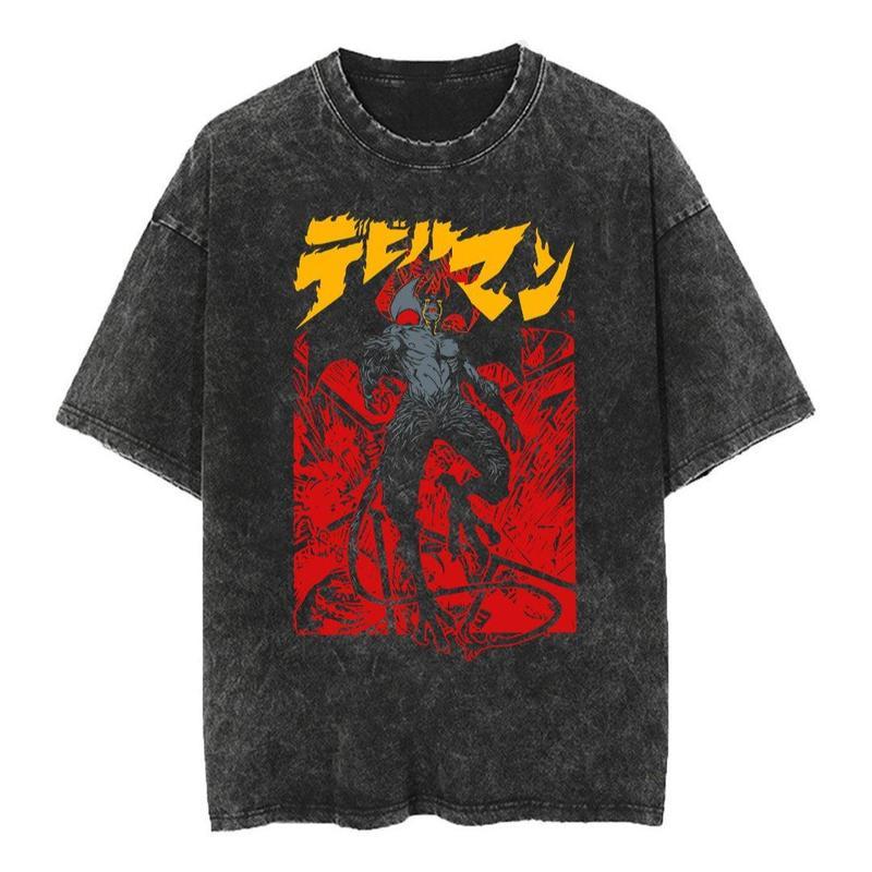 DEVIL MAN Anime Retro Street Style Washed Crew Neck Anime T-Shirt,Unisex Fashion Graphic Tee,Streetwear Clothing,Trendy Outfit,Anime lover t-shirt FO200915