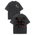 Washed Cotton Men's Retro Street Wear Basic T-shirt Retro Harajuku Street Spider Double Sided Print Pattern Loose Fit Short Sleeved Round Neck Summer Outdoor Top Menswear Vintage