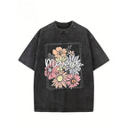 Vintage Creative Pattern  Printed Washed T-shirt Heavy 230g Pure Cotton Washed T-shirt  Hip Hop Universal Top Washed Retro T-shirt Menswear Distressed