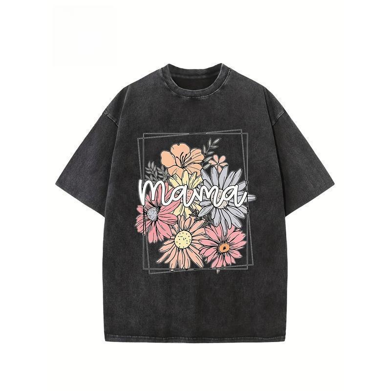 Vintage Creative Pattern  Printed Washed T-shirt Heavy 230g Pure Cotton Washed T-shirt  Hip Hop Universal Top Washed Retro T-shirt Menswear Distressed