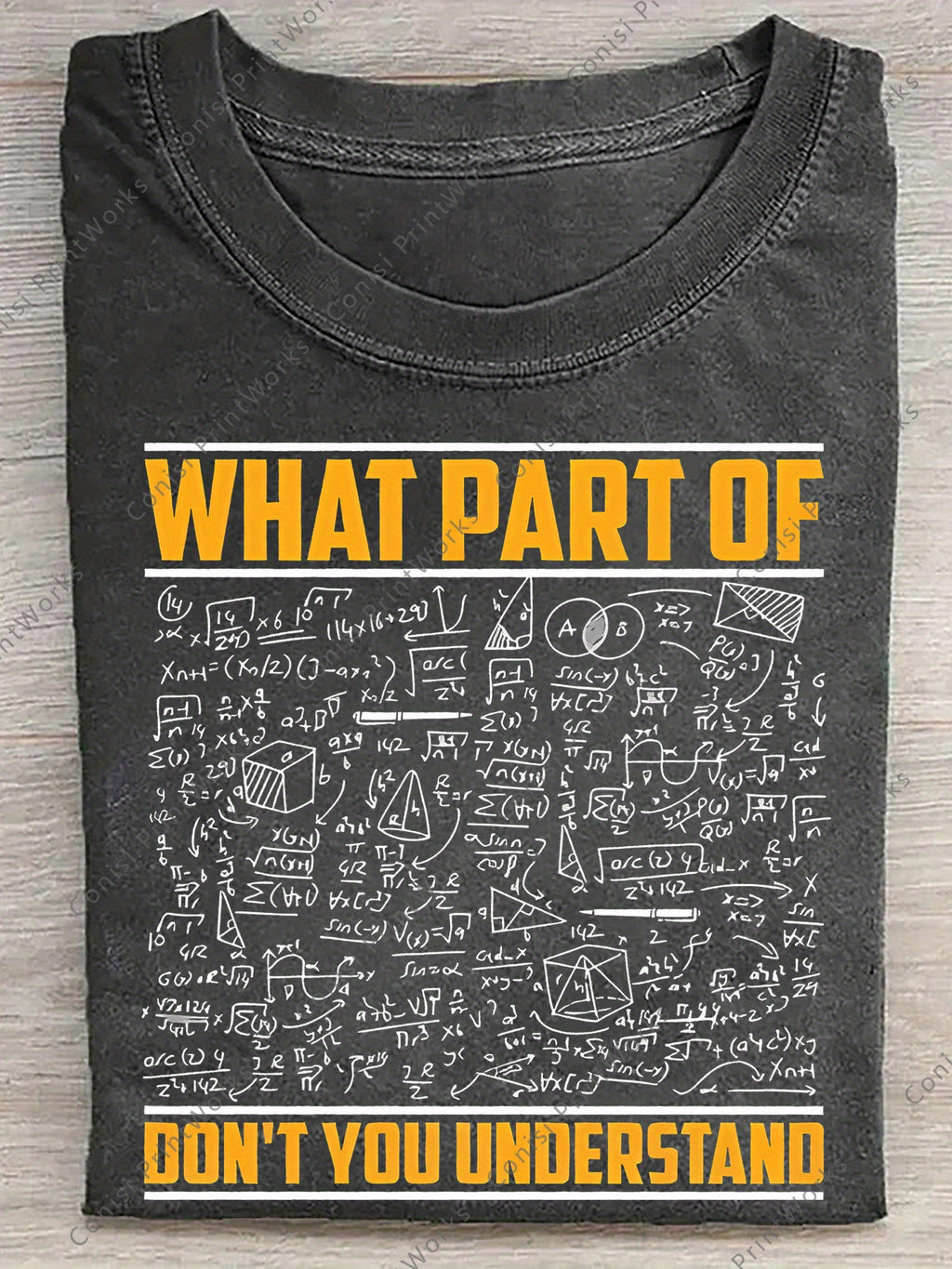 Men's 230g Washed Cotton with Math Equation and "What Part Don't You Understand" Print, Retro Casual Short Sleeve Round Neck Shirt, Suitable for Gym and Outdoor Summer Wear, Machine Washable Holiday Gift, Math Theme Design, Breathable Fabric, Durable