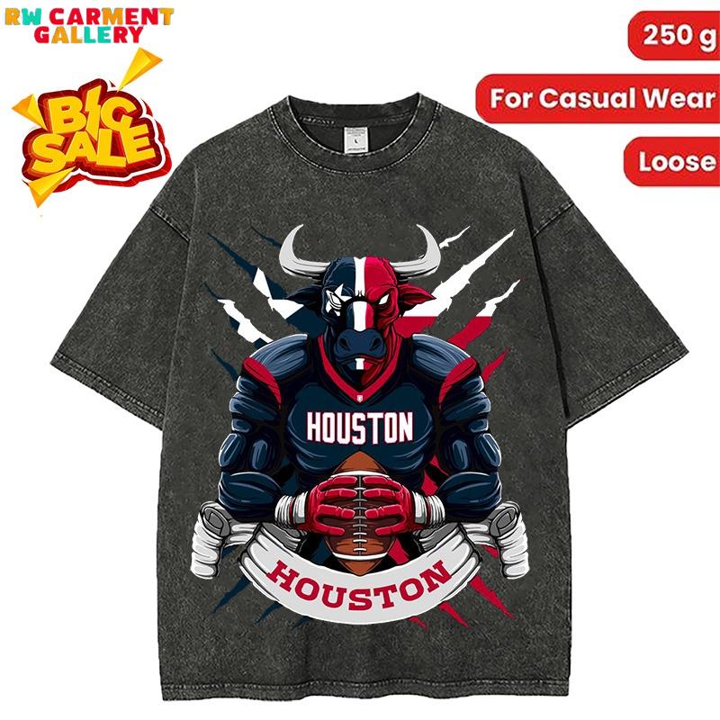 Washed T-shirt Houston Football Men's T-Shirt women's and men's tops TikTokShop Black Friday