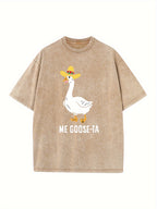 ME GOOSETA Printed Men's  250g Washed Cotton Round Neck Short Sleeve Cotton, Casual Summer, Suitable for Daily Street Style