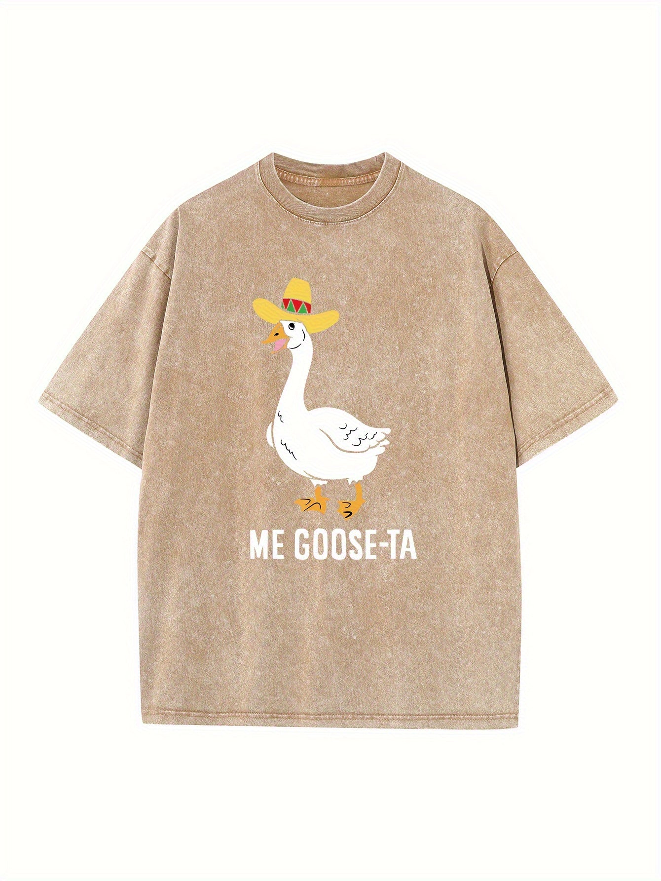 ME GOOSETA Printed Men's  250g Washed Cotton Round Neck Short Sleeve Cotton, Casual Summer, Suitable for Daily Street Style