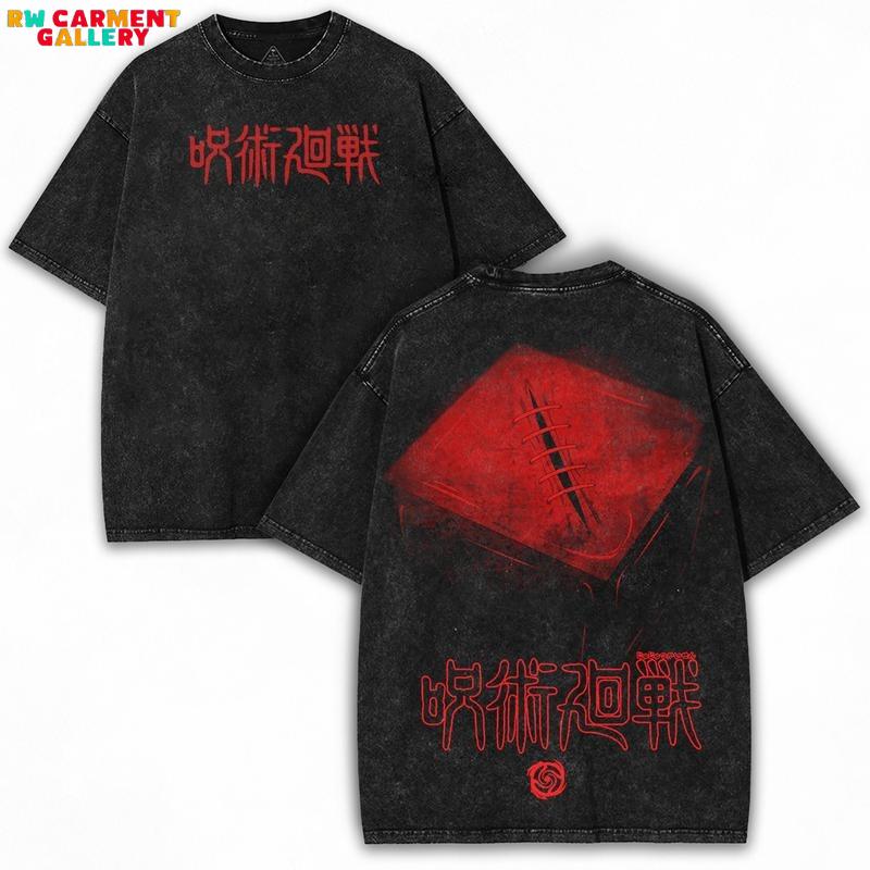 Jujutsu Kaisen Oversized Tee – Cursed Technique Clash in Washed Darkcore Fit for Hardcore Anime Sorcery Fans