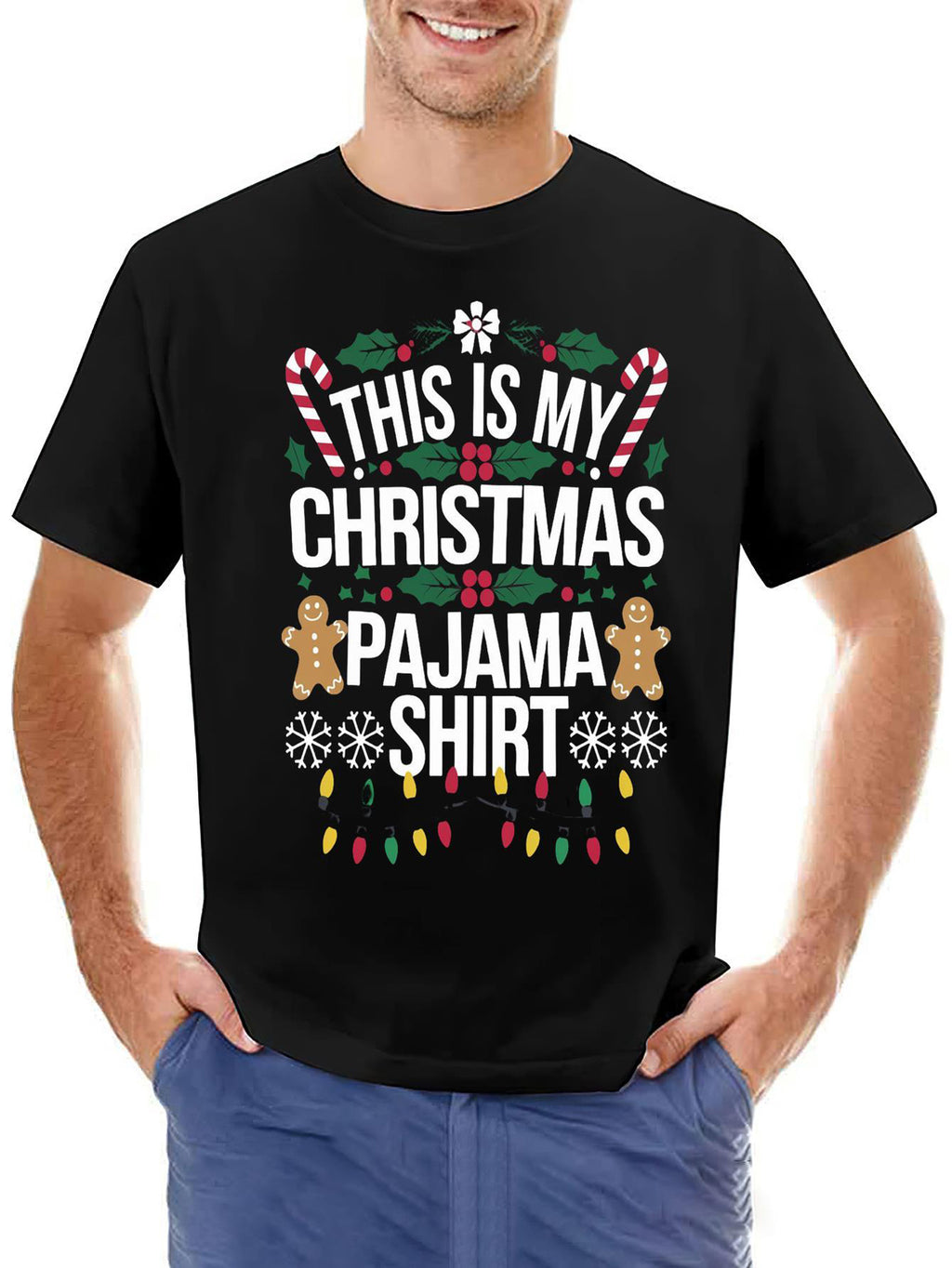 Men's sports daily T-shirt 180g pure cotton oversized Christmas themed trendy series printed fashionable versatile top men's T-shirt suitable for all seasons