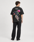 Vintage-Wash Short-Sleeve T-Shirt | "Vagabond" Samurai & Peony Double-Sided Art Print | Unisex Oversized Fit