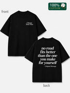 Heavyweight Pure Cotton Oversized T-Shirt – Washed & Distressed Finish, Double-Sided Print with Motivational Slogan; Minimalist American-Style Streetwear Top