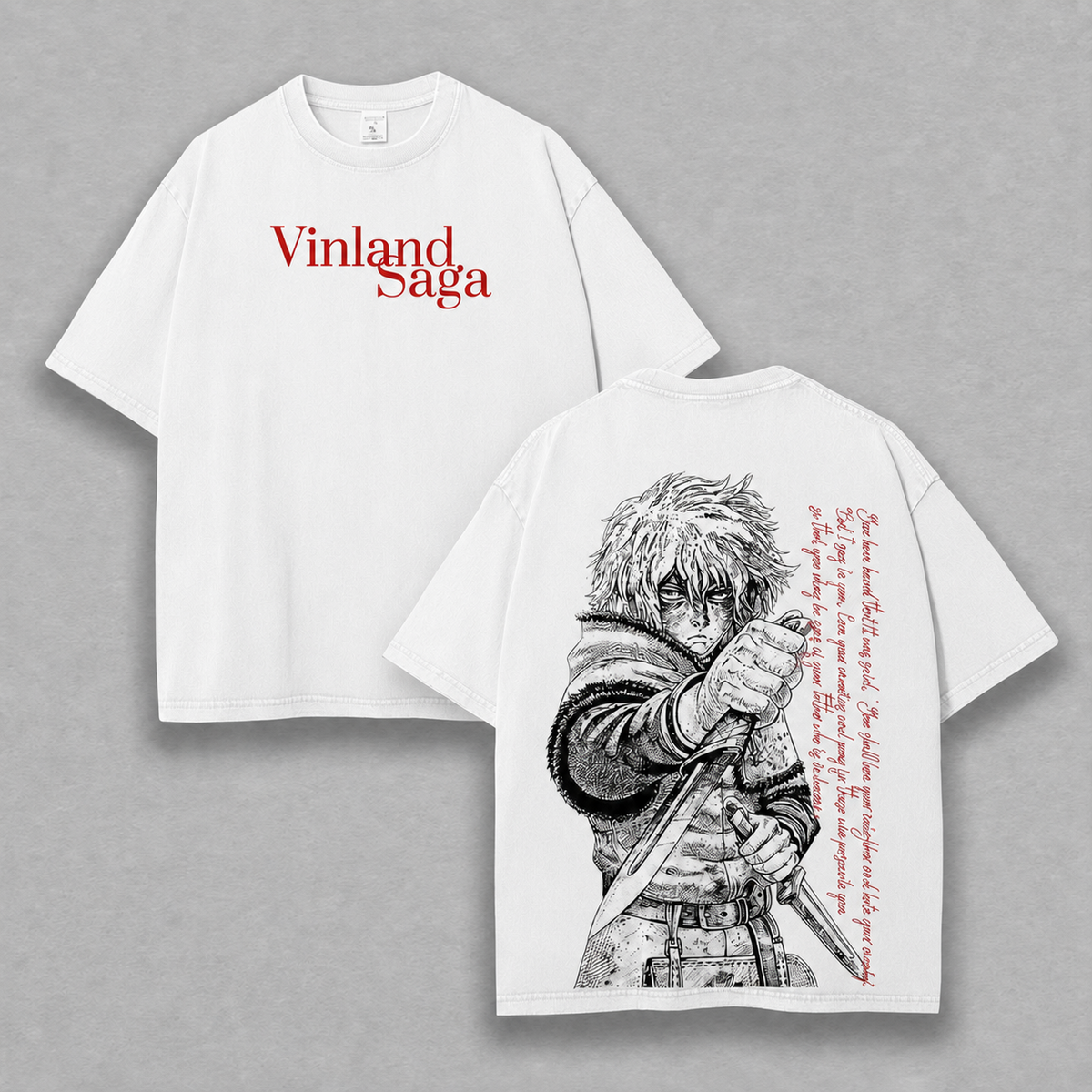 Vintage-Wash Short-Sleeve T-Shirt | Vinland Saga Double-Sided Print | Japanese Manga Style | Oversized Unisex Fit