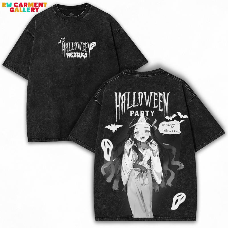 Nezuko x Halloween Night – Demon Flame Kimono Washed Oversized Tee – Limited Dark Anime Streetwear Drop