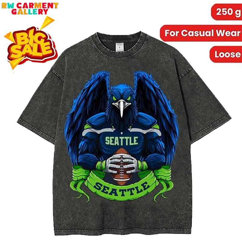 Washed T-shirt Seattle Football Men's T-Shirt women's and men's tops TikTokShop Black Friday