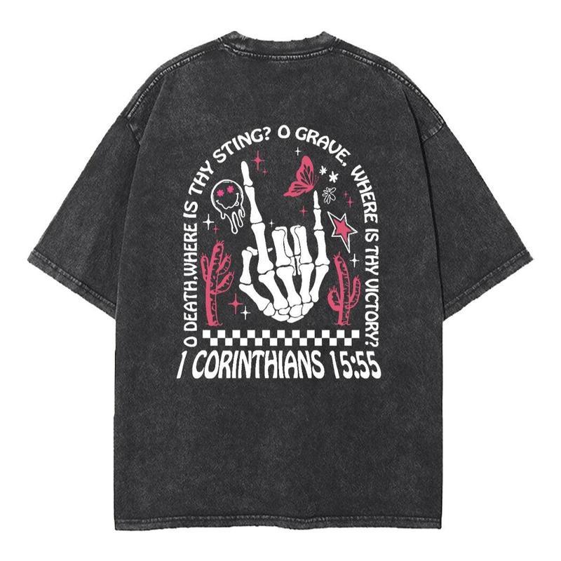 O Death Where Is Thy Sting Unisex Vintage Washed Crew Neck Tee Regular Fit Casual Comfort Breathable Short Sleeve Funny T-shirts for Summer Fashion Men&Women's Top for Daily Wear 080604
