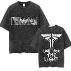 The Last of Us Look for The Light Firefly Fashion Washed T Shirt Mens Women Harajuku Vintage High Street Tees Menswear Top Distressed Festive Streetwear Tropical Crewneck Shortsleeve Casual Tshirt