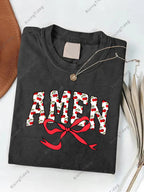 Men's 230g Vintage Washed Cotton T-Shirt with Fruit Bow Print - Loose Fit Streetwear Style Round Neck Short Sleeve Top, Casual All-Season Shirt, Machine Washable Comfortable Casual Attire