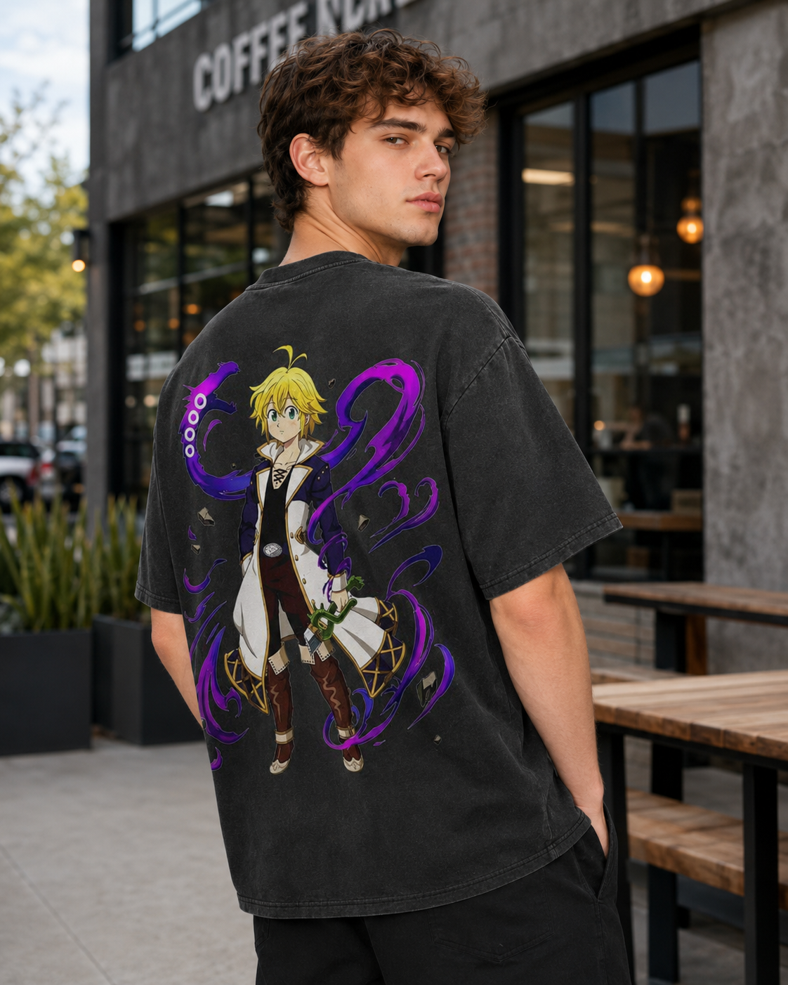 Vintage-Wash Short-Sleeve T-Shirt | *The Seven Deadly Sins* Meliodas Double-Sided Print – Japanese Anime Style, Unisex Oversized Fit