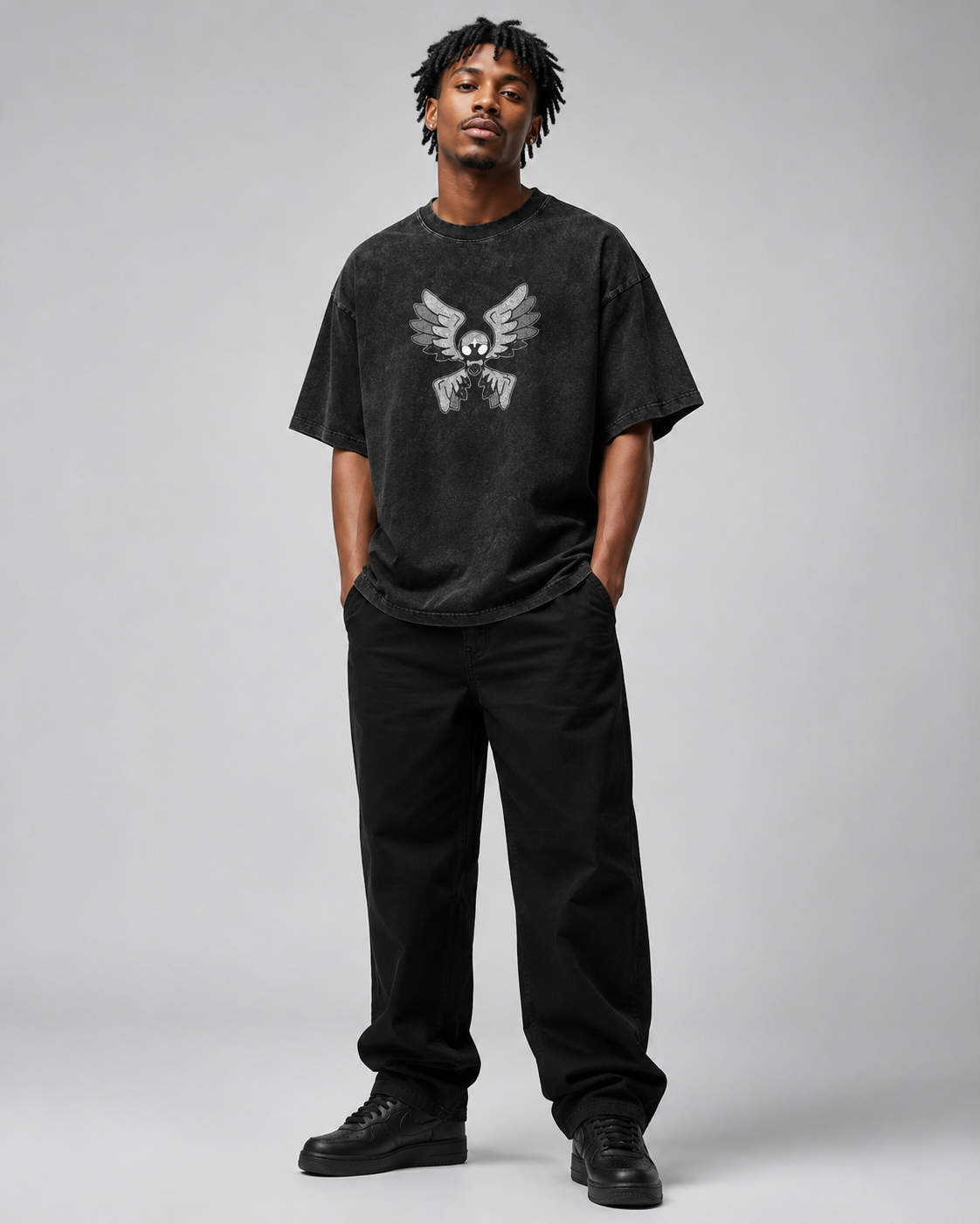 Vintage-Wash Oversized Short-Sleeve T-Shirt | "Angel's Eye & Cross" Dark Subculture Double-Sided Print (Unisex)