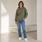Vintage-wash distressed hooded sweatshirt—a versatile, relaxed-fit casual jacket with a laid-back, dropped-shoulder style.