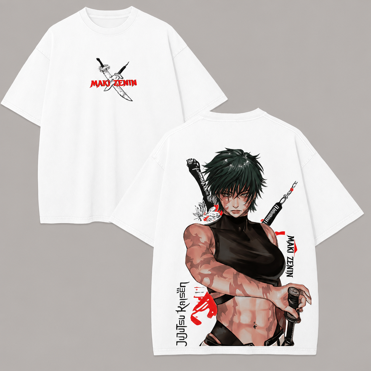 Vintage-Wash Short-Sleeve T-Shirt | *Jujutsu Kaisen* Maki Zenin Double-Sided Print – Oversized Unisex Tee with Large Anime Graphic