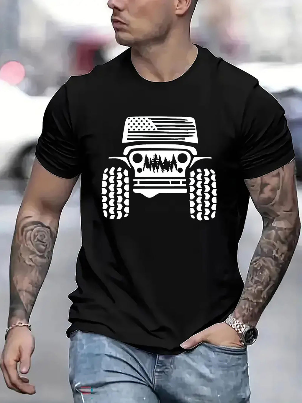 Men's 100 Cotton T-shirt 180g pure cotton with printed non pilling short sleeved top T-shirt suitable for travel and sending gifts to family and friends