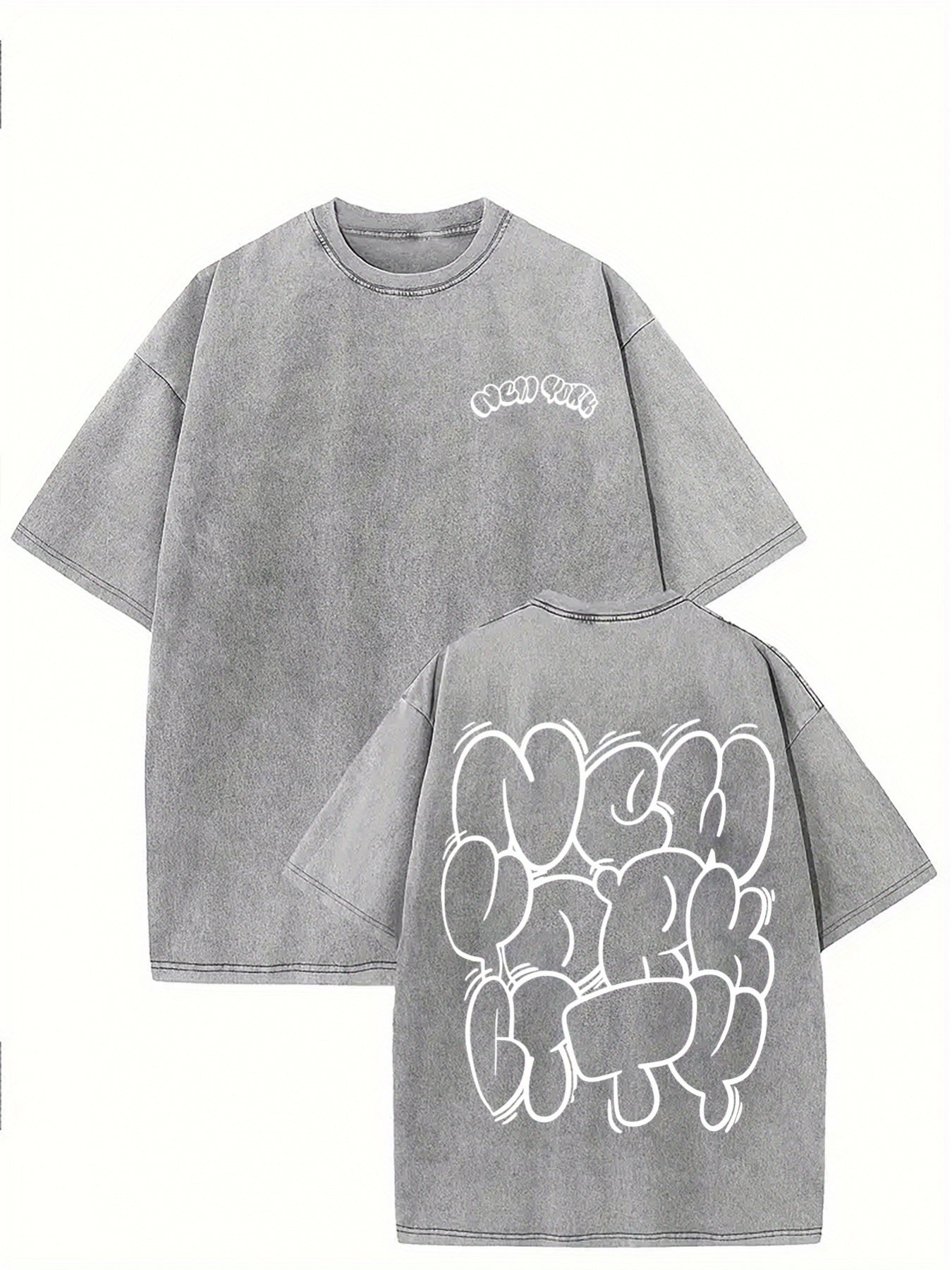 Men's Vintage Washed T-Shirt with Distressed Wash & Geometric Print - Soft Round Neck Casual Tee Suitable for All-Season Wear, Machine Washable Comfortable Everyday Shirt for Men