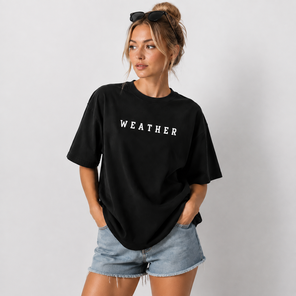 Women's Oversized Preppy-Style Short-Sleeve Cotton T-Shirt – Coffee-Themed, Washed/Distressed Finish, Double-Sided Lettering
