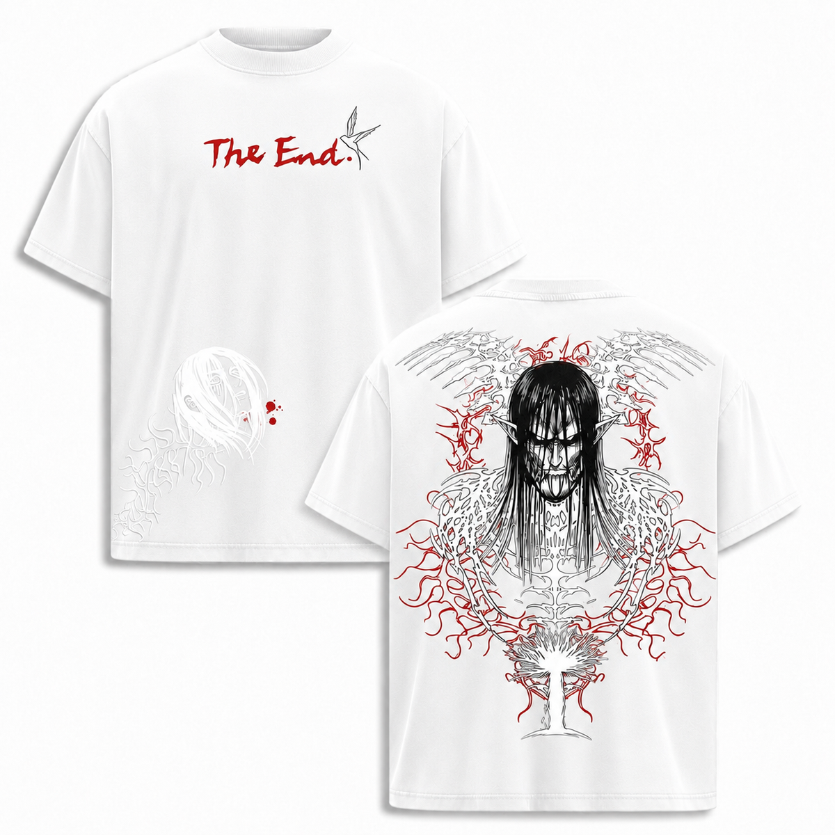 Attack On Titan Allen's End Rumbling Demon Totem Stonewashed Distressed T-Shirt, Drop-Shoulder Loose Fit, Heavyweight Cotton, European and Asian Cultural Unisex Retro Top for Couples