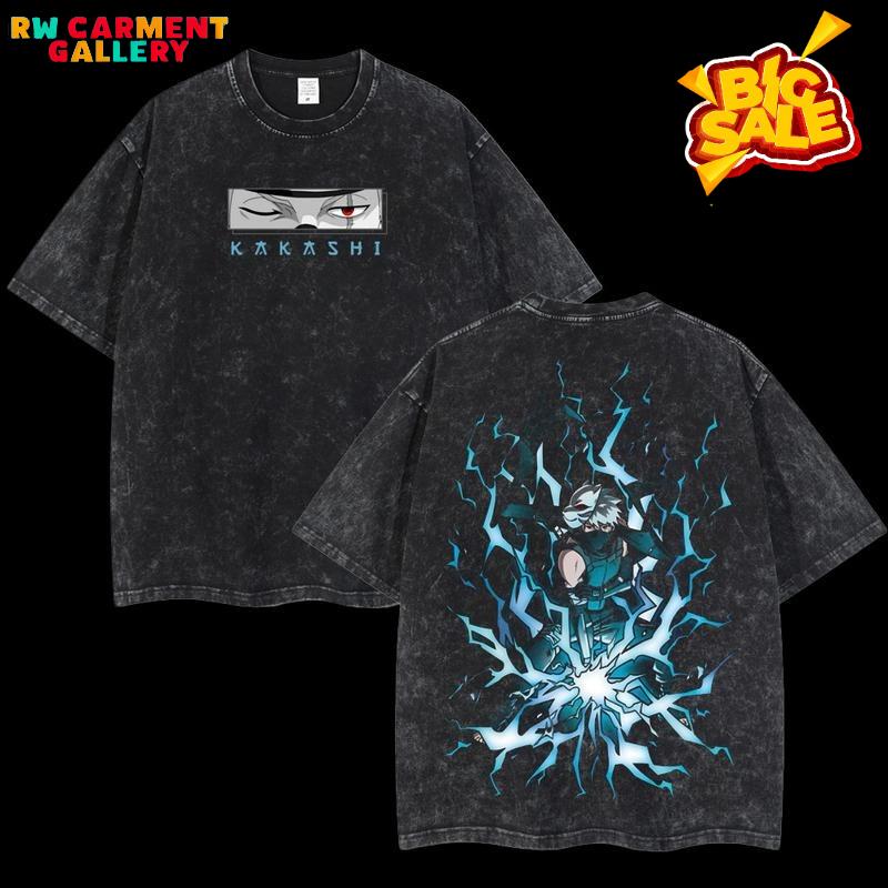 Retro Vintage Limited "Copy Ninja" Kakashi of the Sharingan - Naruto Anime Double Printed Oversized Washed Tee Unisex Oversize Anime Manga Acid Washed Lightweight Cotton T-Shirt, Hoodies & Sweater Wash Gift For Anime Fan, Anime Lover TikTokShopBlackFriday