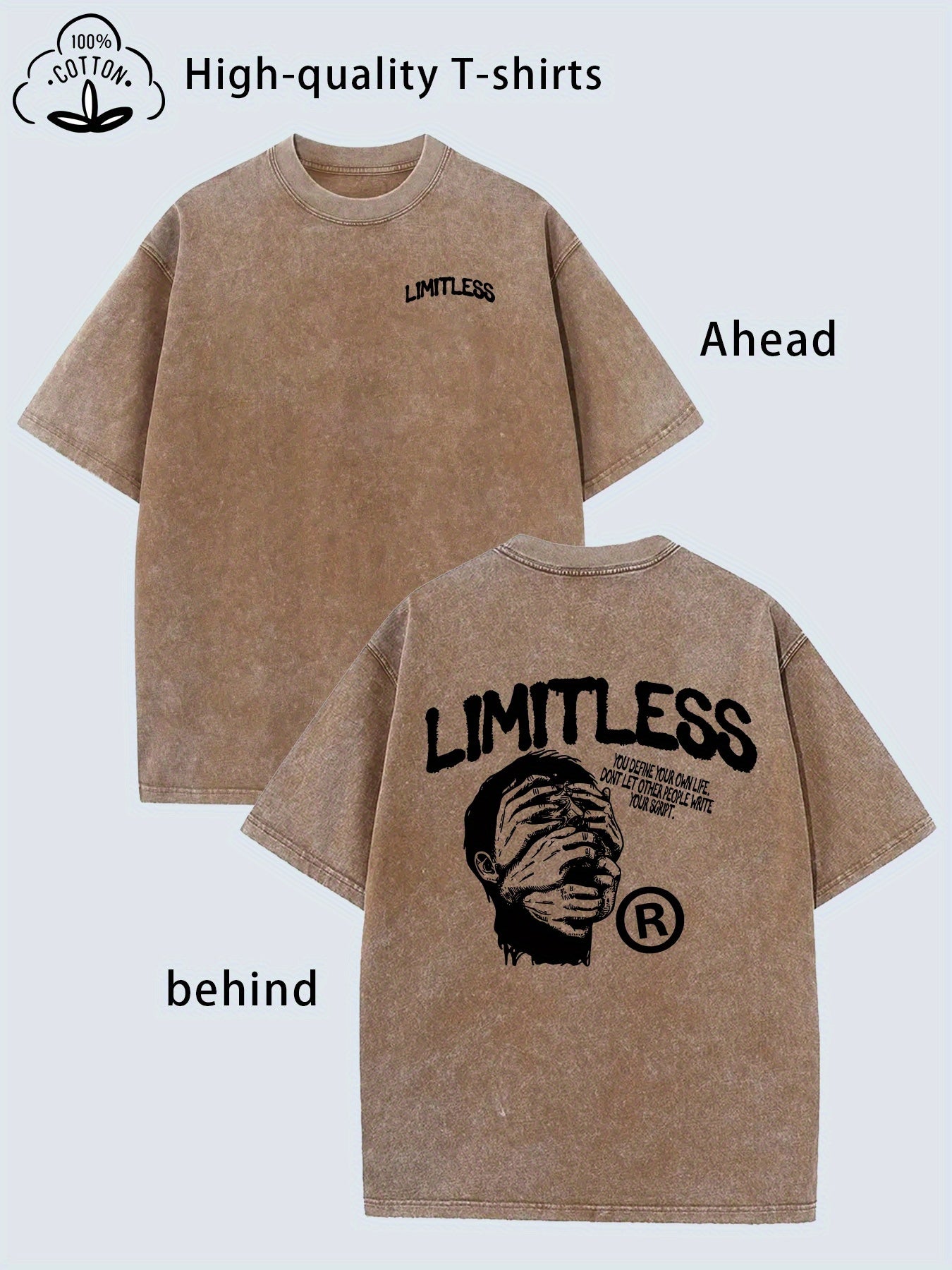 Men'S Vintage Distressed Heavy Washed T-Shirt - Oversized Streetwear Tee with Front & Back Graphic Prints, Soft Breathable Fabric, Round Neck Short Sleeve, All-Season Casual Wear, Retro Oversized Fit for Everyday Comfort (/) - Ideal for Layering & S