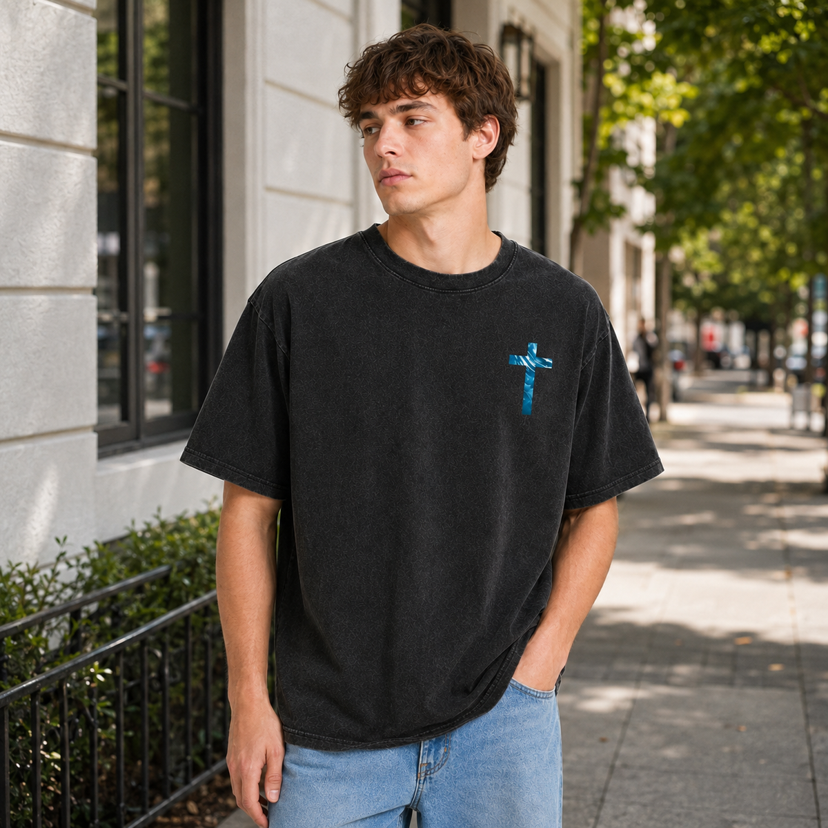 Distressed Black Oversized T-Shirt (100% Cotton) – Religious Scripture Theme – Isaiah Double-Sided Print – Casual Tee (Ideal Gift for Believers)