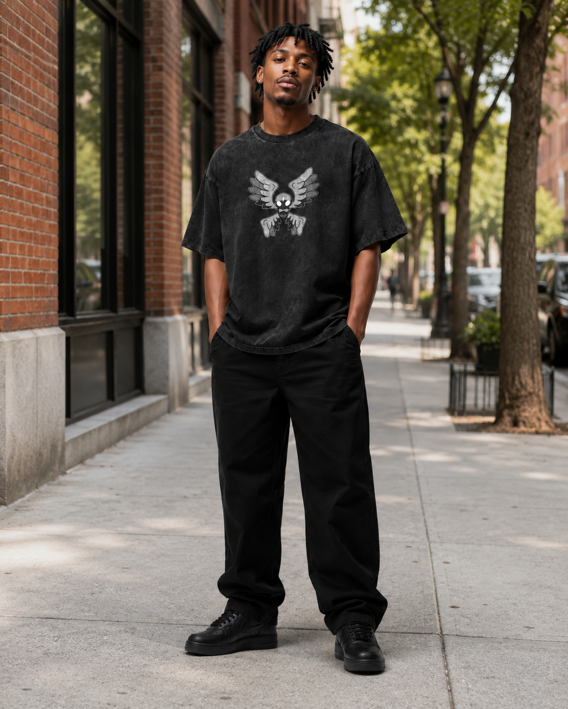 Vintage-Wash Oversized Short-Sleeve T-Shirt | "Angel's Eye & Cross" Dark Subculture Double-Sided Print (Unisex)