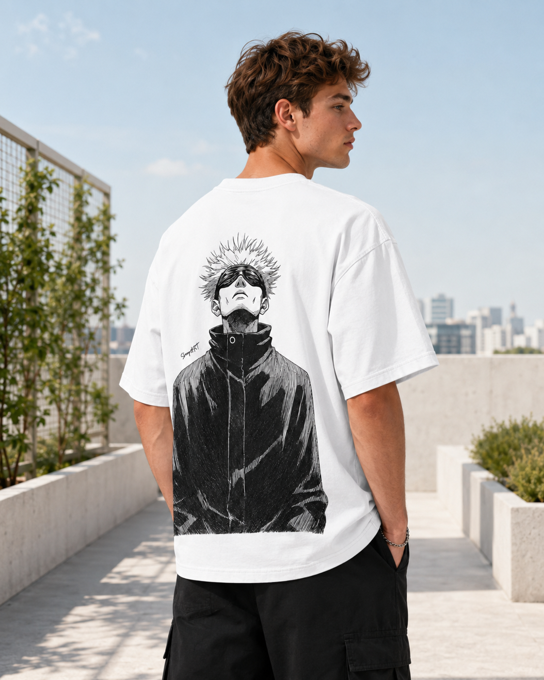 Vintage-Wash Short-Sleeve T-Shirt | *Jujutsu Kaisen* Satoru Gojo Double-Sided Print ("I Alone Am the Honored One") – Unisex Oversized Fit
