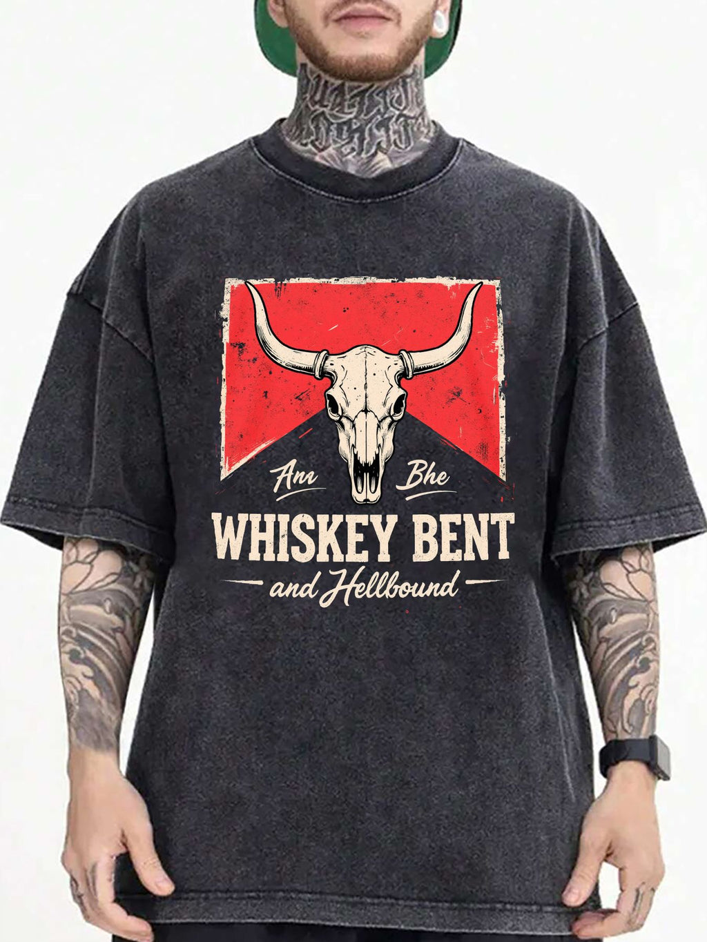 Men's & Women's 100% Cotton Vintage Bull Skull & Whiskey Bent & Hellbo Graphic T-Shirt - Soft Breathable Gothic Rock Tee with Bull Skull Print, Casual Streetwear for Concerts, Casual Attire, Machine Washable Loose Fit Round Neck Top