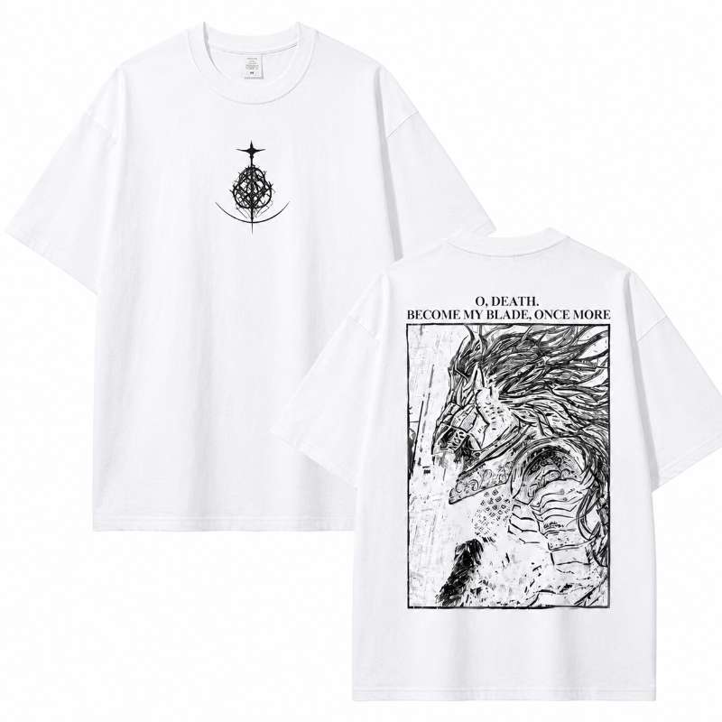Vintage-Washed Short-Sleeve T-Shirt | Elden Ring: Maliketh, the Black Blade (Double-Sided Graphic Print) – Unisex Oversized Fit