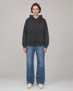 Vintage-wash distressed hooded sweatshirt—a versatile, relaxed-fit casual jacket with a laid-back, dropped-shoulder style.