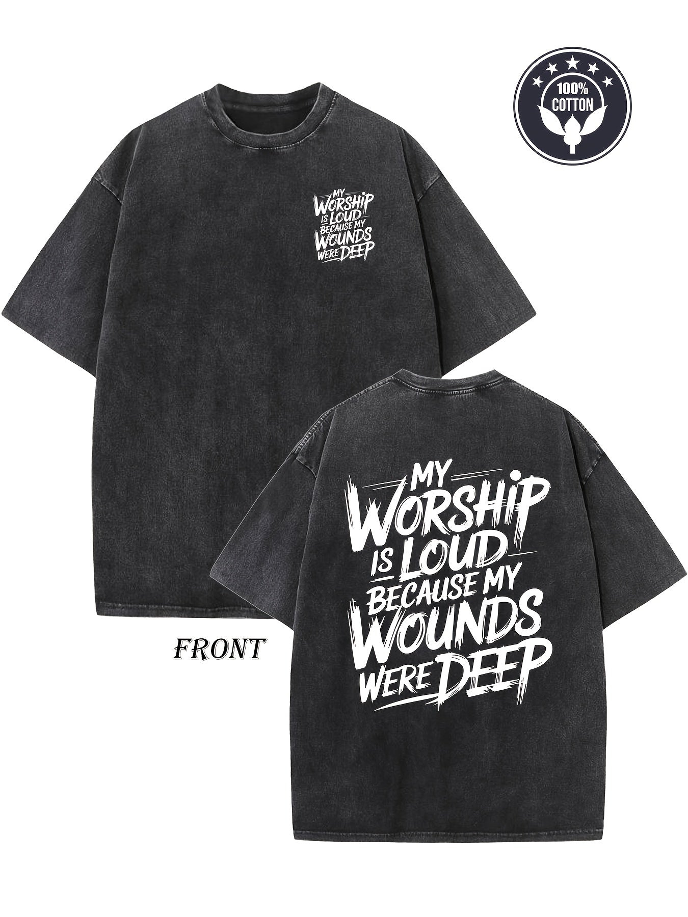 Men's & Women's Heavyweight 250gsm Vintage T-Shirt - Double-Sided "My Worship Is Lord Because My Worships Were Deep" Print, Oversized Drop Shoulder,  Cotton, Casual Streetwear Unisex Top for All-Season Wear