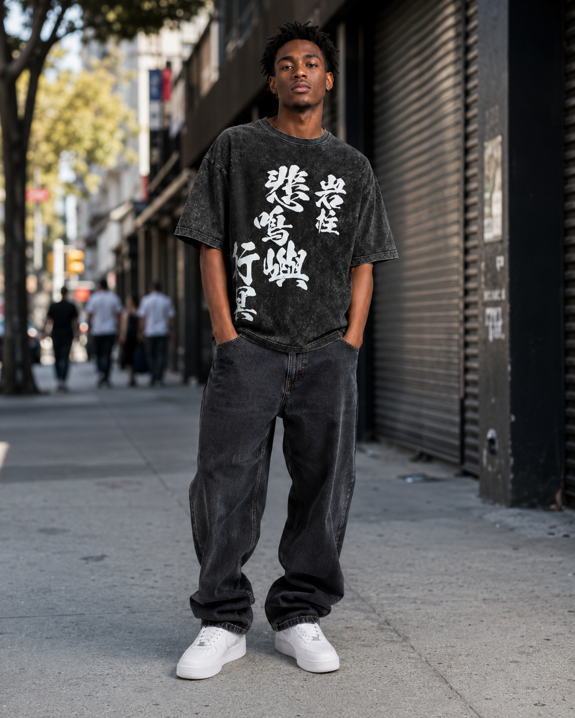 Vintage-Wash Short-Sleeve T-Shirt | *Demon Slayer* Gyomei Himejima (Stone Hashira) Double-Sided Manga & Calligraphy Print – Unisex Oversized Fit