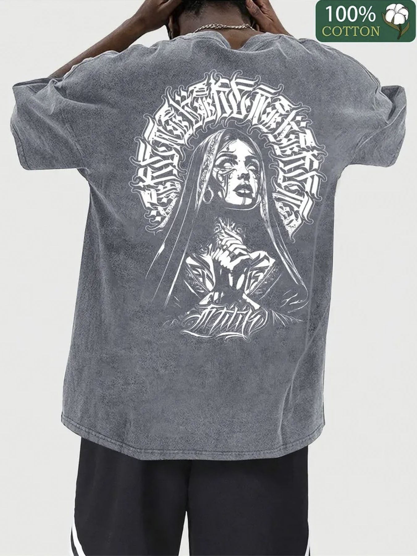 Men'S 230g Heavyweight Washed T-Shirt - Vintage Street Style Distressed Graphic Print, Loose Fit Short Sleeve Round Neck, All-Season Casual & Outdoor Wear, Breathable Durable Fabric, & Retro Design for Daily Outfits (Machine Washable) - Summer Cloth