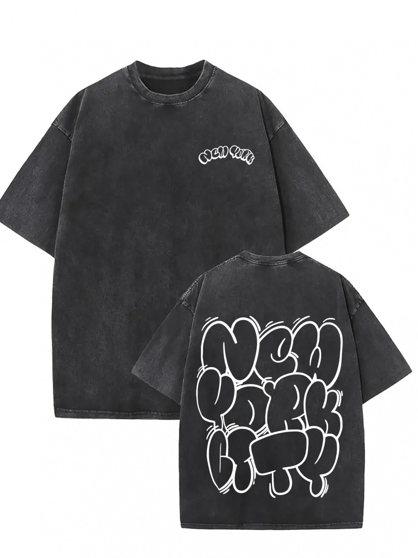 Men's Vintage Washed T-Shirt with Distressed Wash & Geometric Print - Soft Round Neck Casual Tee Suitable for All-Season Wear, Machine Washable Comfortable Everyday Shirt for Men