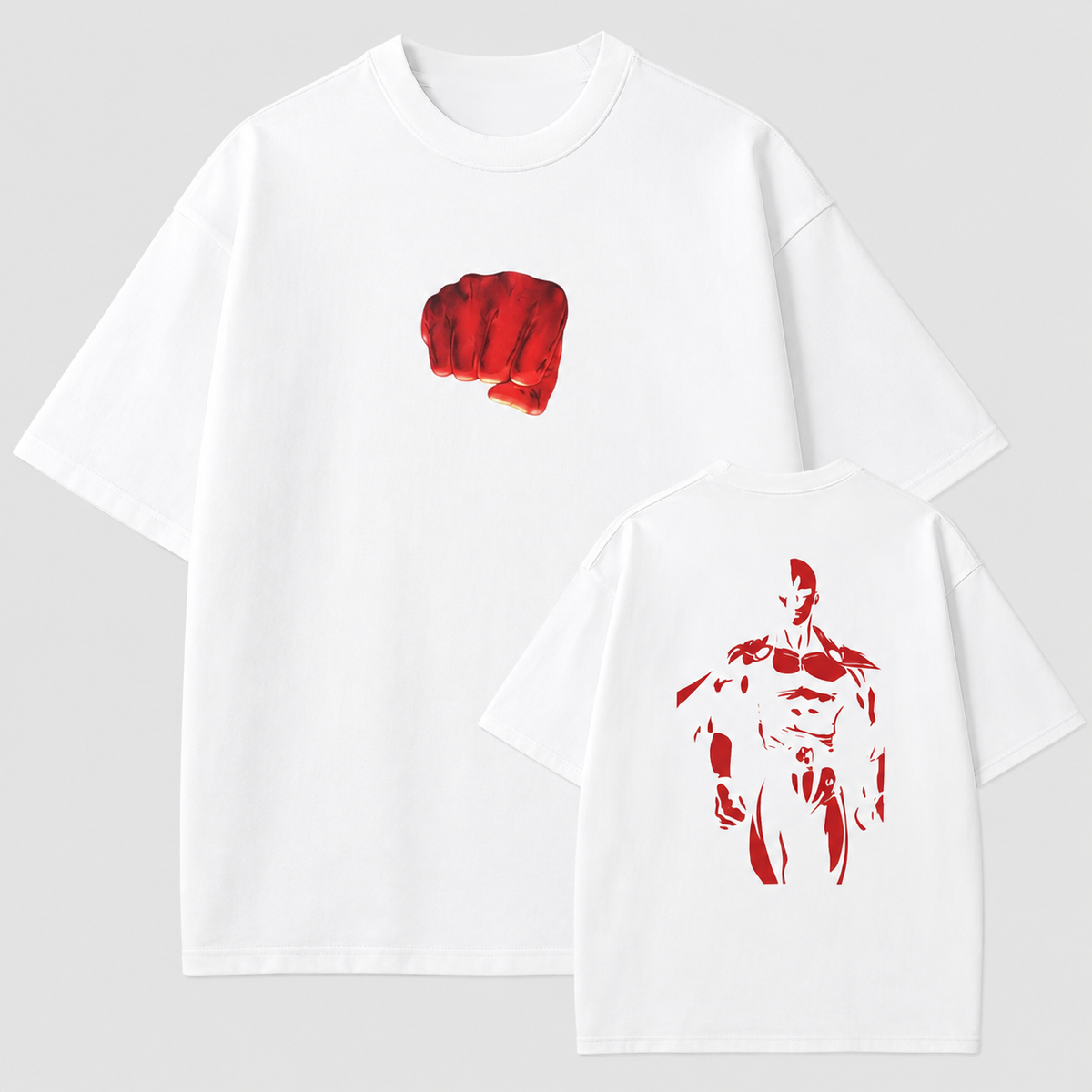 American-style acid-washed distressed One-Punch Man Saitama print short-sleeved T-shirt, heavyweight retro wash, oversized, loose fit, unisex.