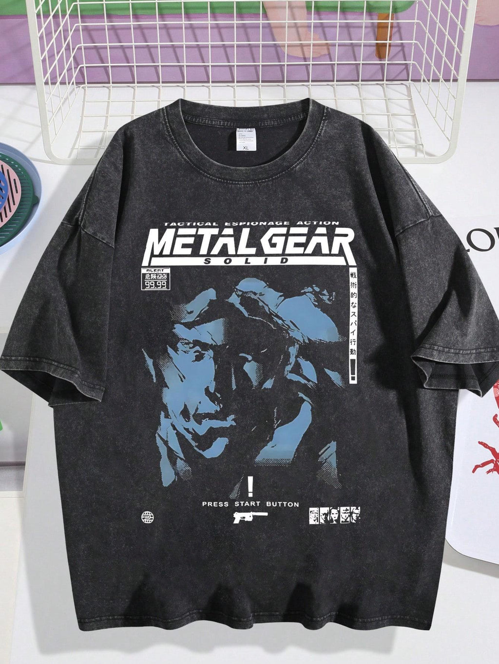 EWH Men's Washed Distressed T - Shirt | Metal Gear Solid Game - Themed Print, Retro Short Sleeve DG004